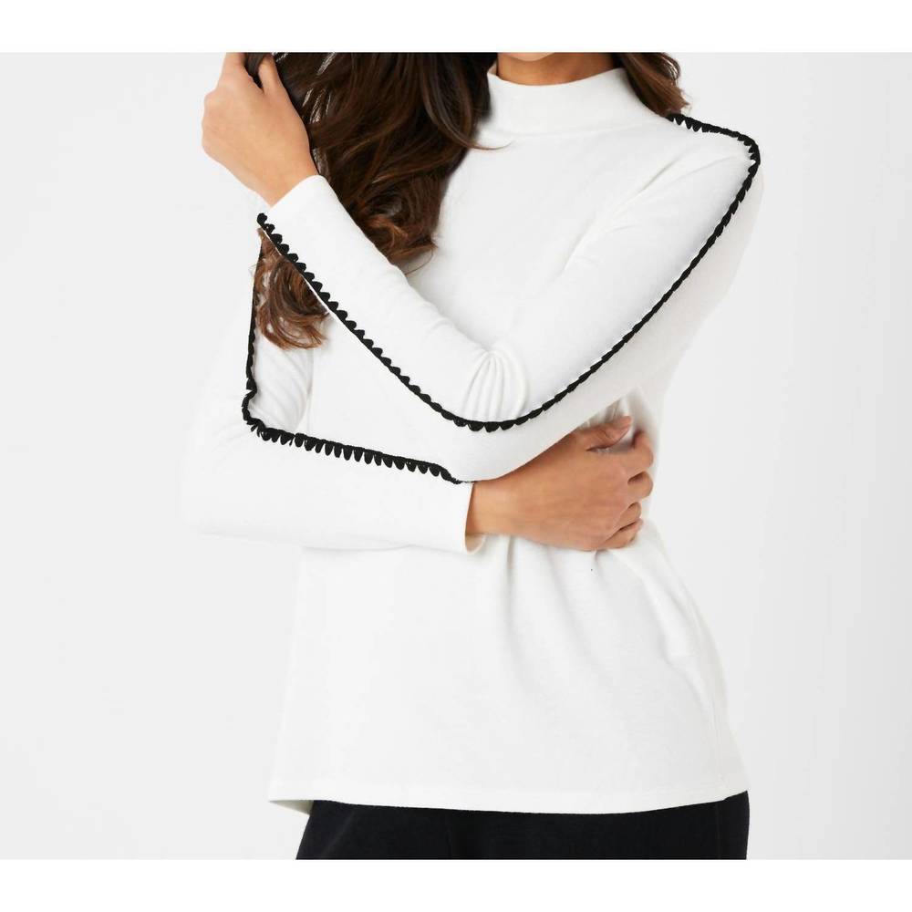 NEW FRENCH KYSS stitch sleeve mock neck sweater in ivory/black